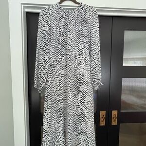 J. Crew Navy Blue and White Polka Dot Midi Dress